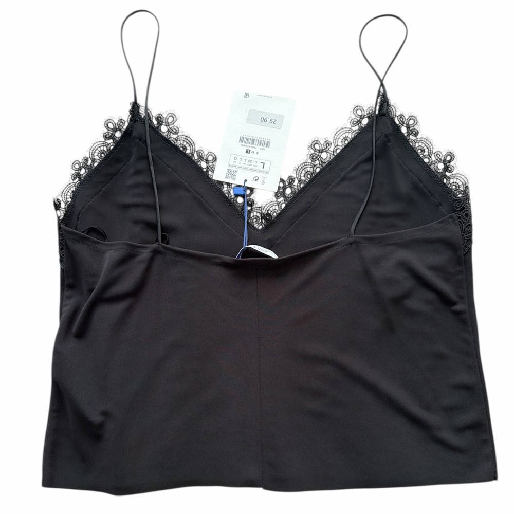 Zara Lingerie style Black Lace Trim Cami Top - Picture 3 of 3